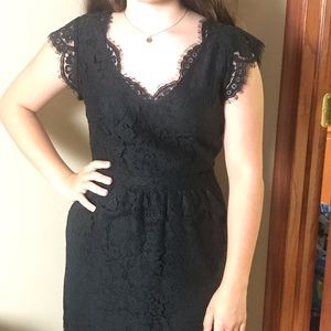 Joie black lace cocktail dress scalloped hem